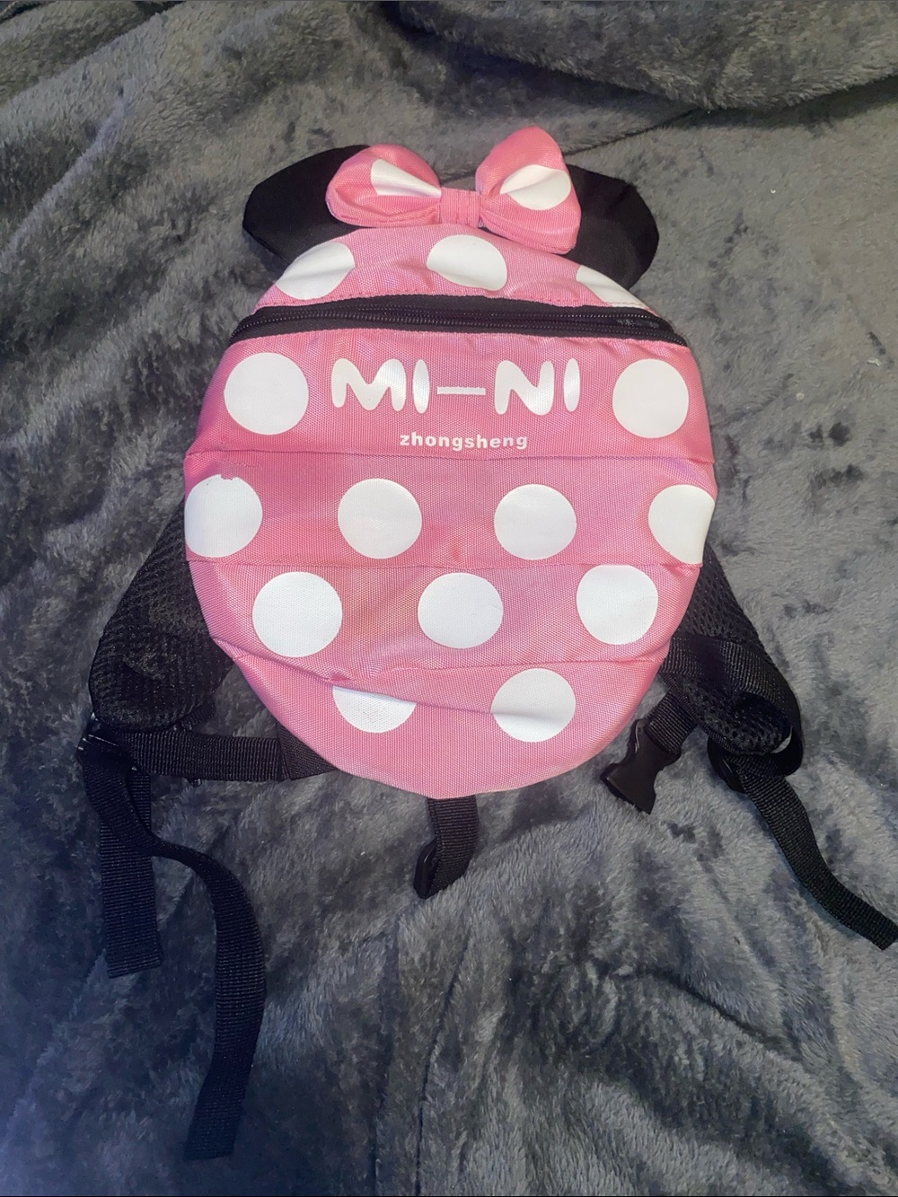 MI-NI Pink Polka Dot Kids Backpack with Bow and Ear Detail